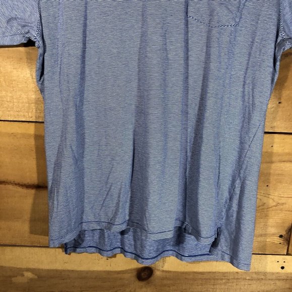 B. Draddy Polo Golf Shirt Mens Size Large OS Logo Pocket Pinstripe Blue EUC - Picture 4 of 12